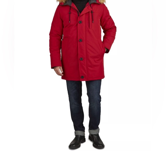 GUESS PARKA Winter Jacket‎ Parka men Size S Full Zipper Unisex Red Color - Picture 1 of 11